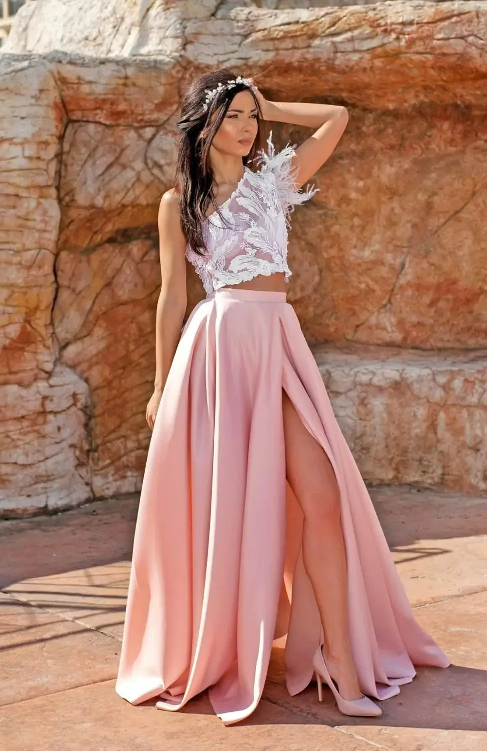 Sexy High Split Pink Satin Prom Dresses Skirts Long Detachable Skirt Weddding Evening Gowns Removable Train Skirts Overskirts