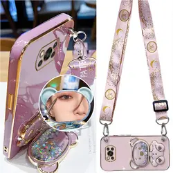 Quicksand Bear Lanyard Strap Case For Xiaomi Mi Poco X3 Nfc Pro C40 X4 X5 M4 Pro 4G 5G M3 F3 M2 F2 X2 F4 GT Cover