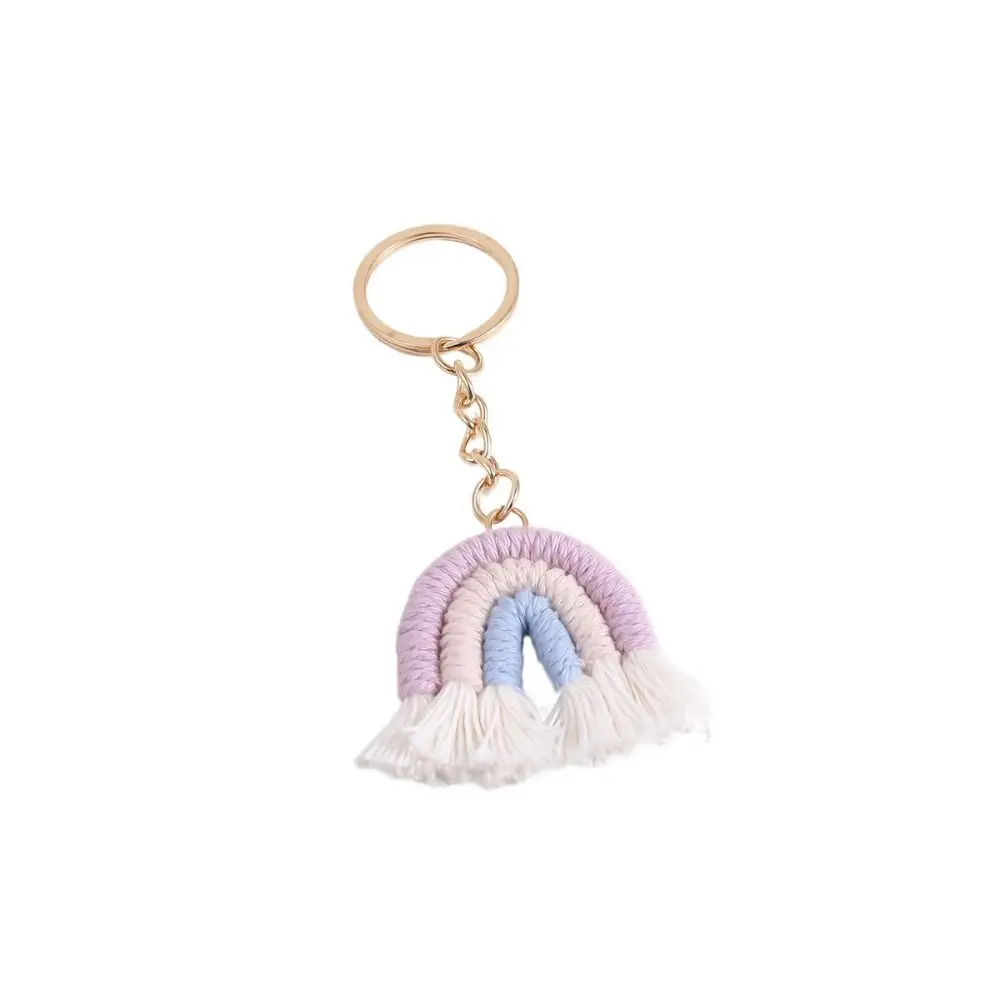 

Tassels Pendant Three Color Rainbow Key Chain Pretty Fashion Handmade Woven Key Ring Durable Sweet Knitted Rainbow Keychain