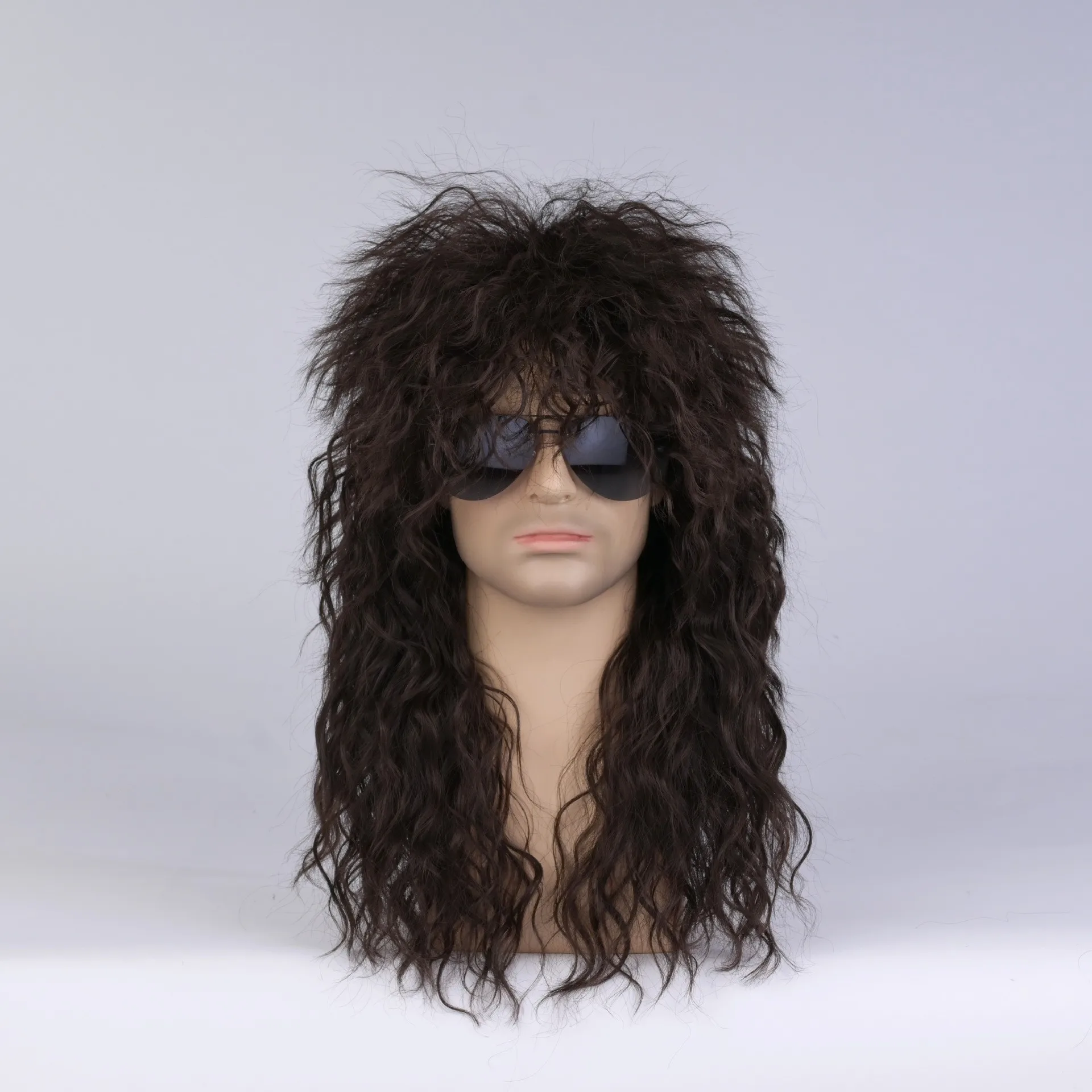 Men Mullet Wig Long Curly Hair Wig Kiss Wig Perfect for Halloween Cosplay DIY Themed Costume Party 80s Rocker Synthetic Wigs