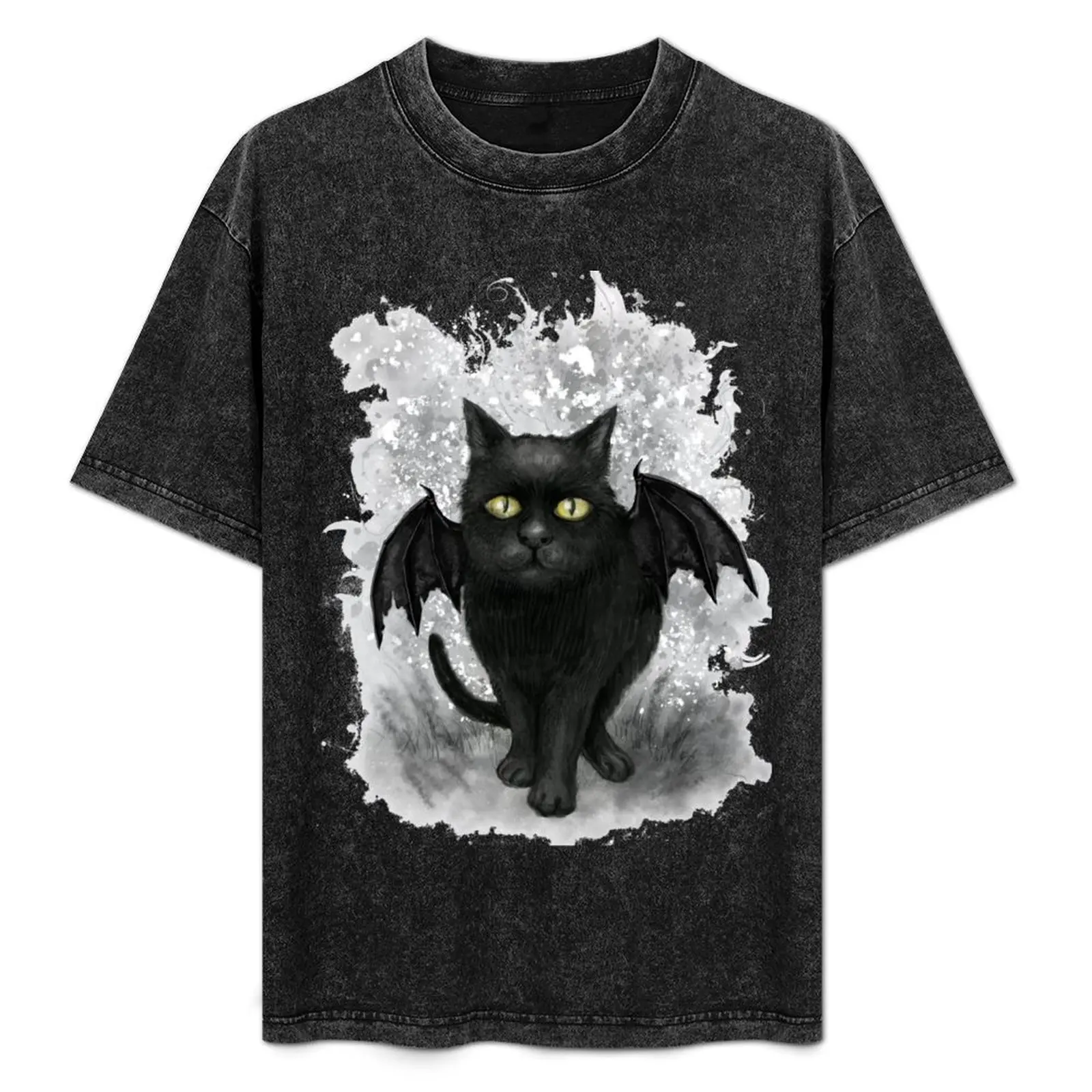 

Bat Wing Black Cat T-Shirt Work Short Sleeve Cotton Top