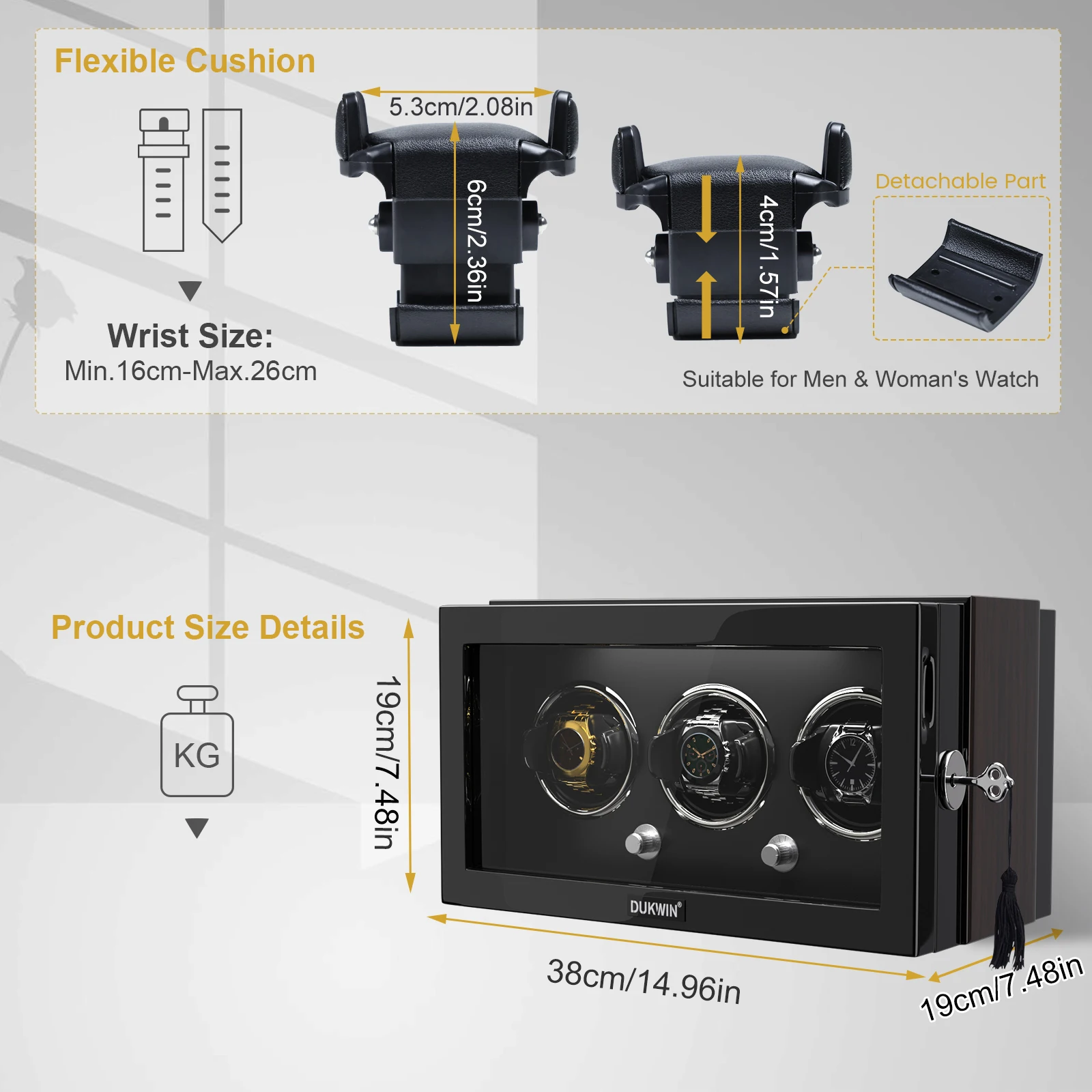 3 Watch Winder for Automatic Watches with Dual Power Supply and Quiet Mabuchi Motor