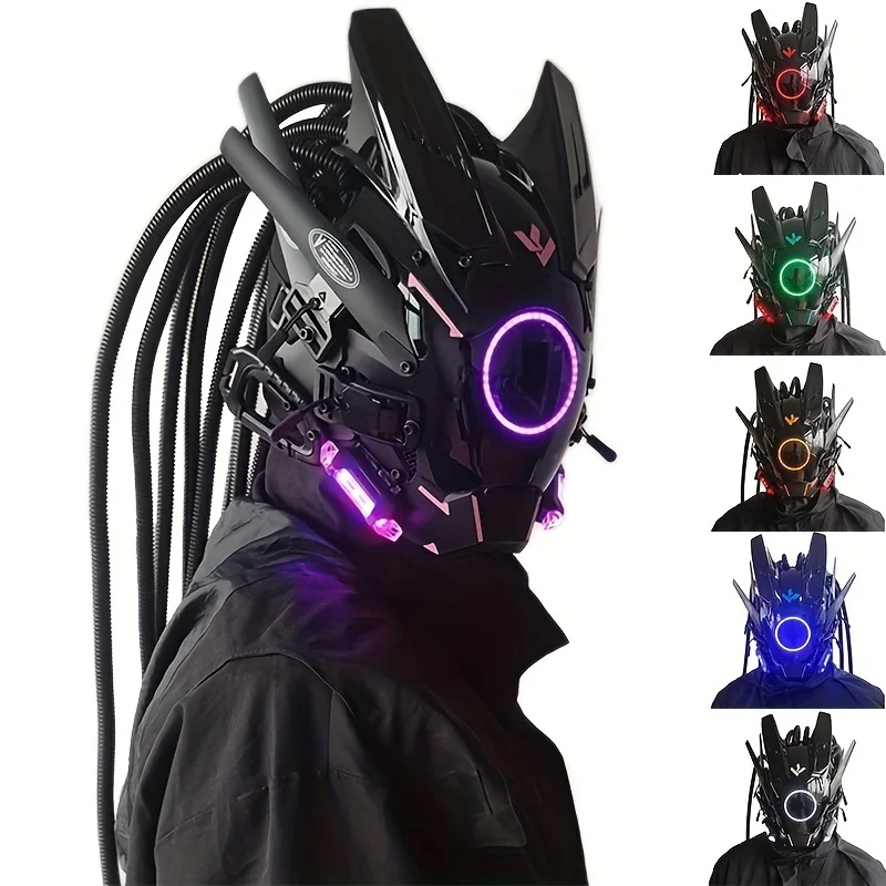 Navidad Cyberpunk Mask Led Toy Samurai Masks Cosplay Techwear Juguete Cyber Punk Hi-tech Robot Helmet Armor Futuristic Toys