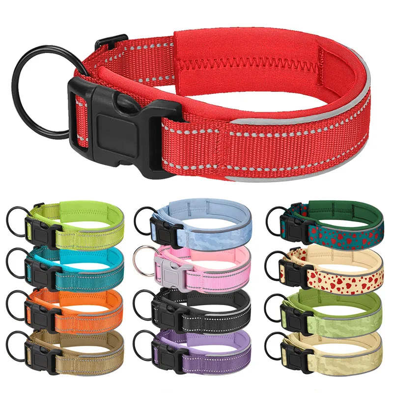 

Nylon Adjustable Reflective Pet Dog Collar Cat Dog Padded Collars for Medium Large Dogs 13 Colors Soft Walking Dog Collar