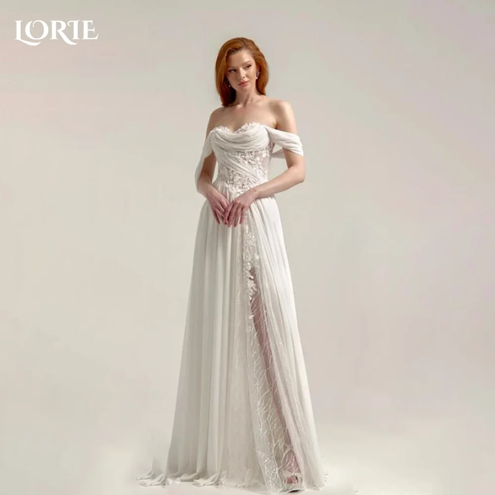 

LORIE Muslim Wedding Dress Shiny Off Shoulder Satin Bridal Gown Customized A-Line 2026 Floor Lenth Bride Dress Saudi Dress Dubai