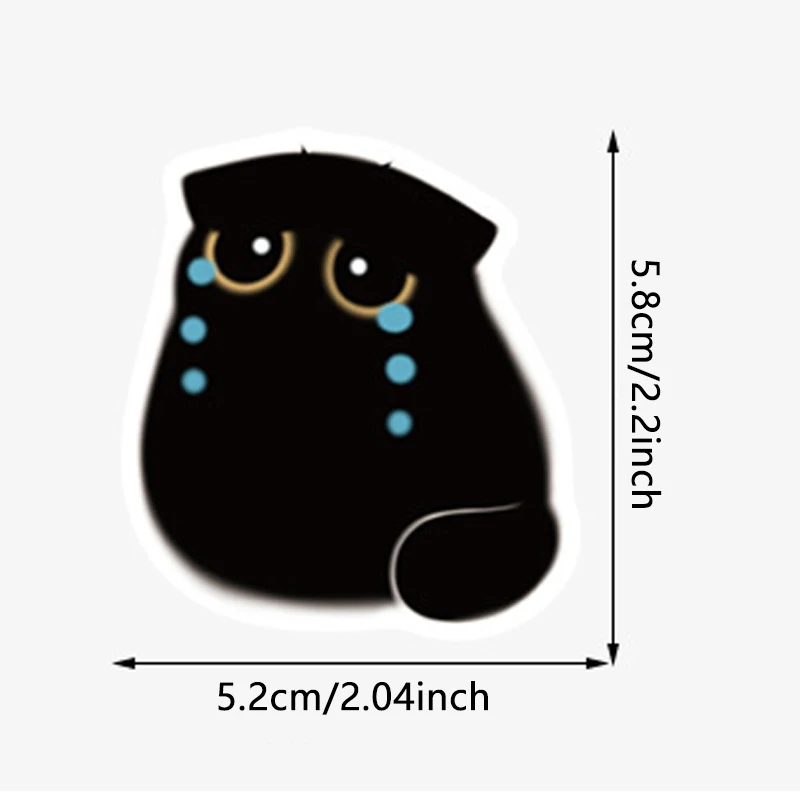 80 قطعة من ملصقات القطة السوداء اللطيفة كاواي باللونين الأبيض والأسود لزجاجات المياه وملصقات شارات الفينيل الجمالية المقاومة للماء