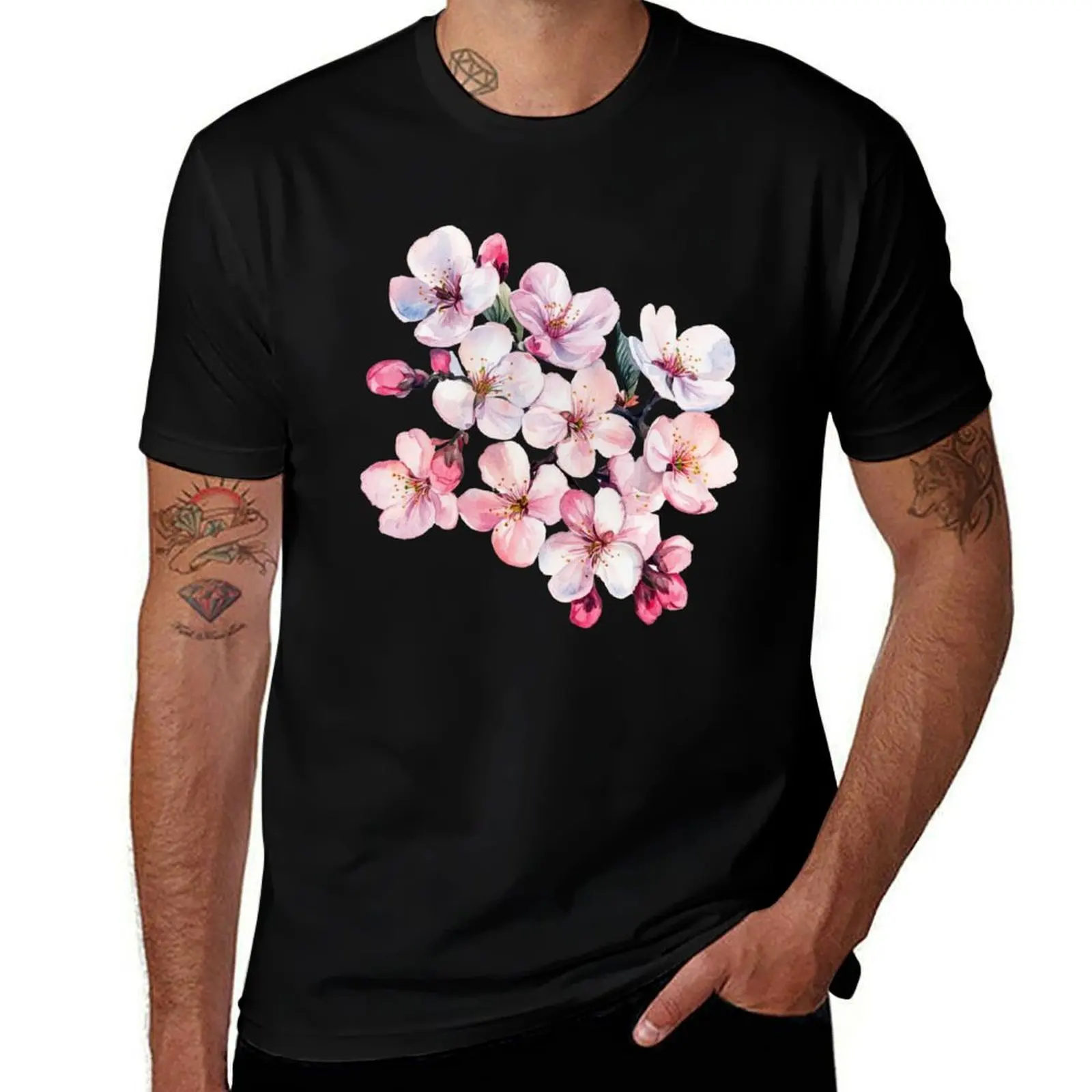 

Cherry Blossom Watercolor T-Shirt Soft Sakura Flower Art T-Shirt heavyweights anime shirt plain black t shirts men