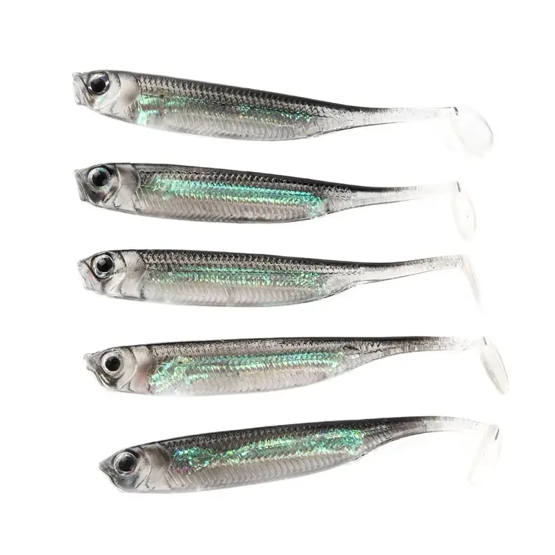 5/10/20pcs Fishing Soft Bait 7CM 7.5CM 1.7G 2.3G 2.7G T Tail fish Fishing Lures Rainbow Color Sequin Swing Fishing Spinner Bait