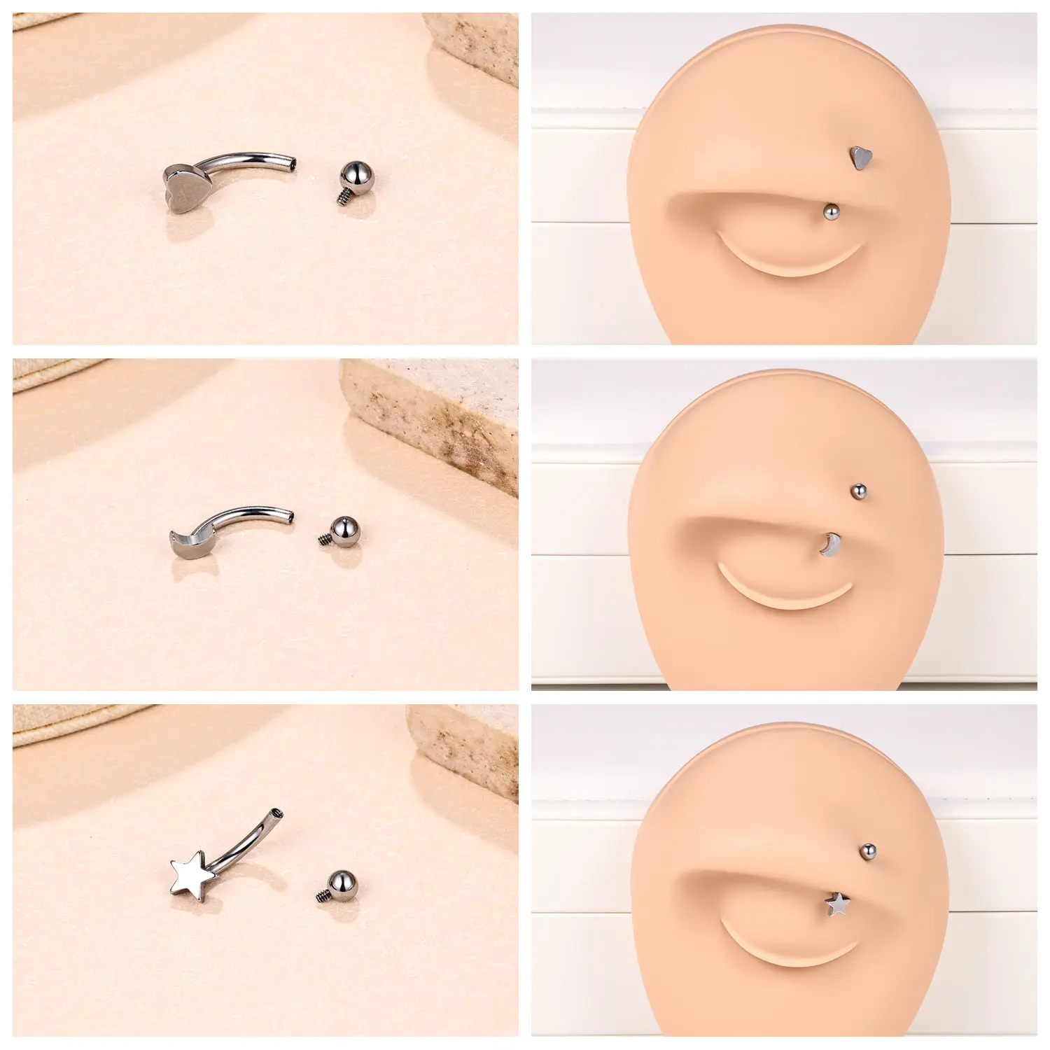 ZS 1PC 16G Stainless Steel Eyebrow Ring Spike Bridge Piercing Curved Barbell Cartilage Earring Jewelry 6mm/8mm/10mm/12mm/14mm