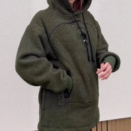 2025 سترة بغطاء للرأس من صوف الضأن سترة حرارية فضفاضة غير رسمية #4