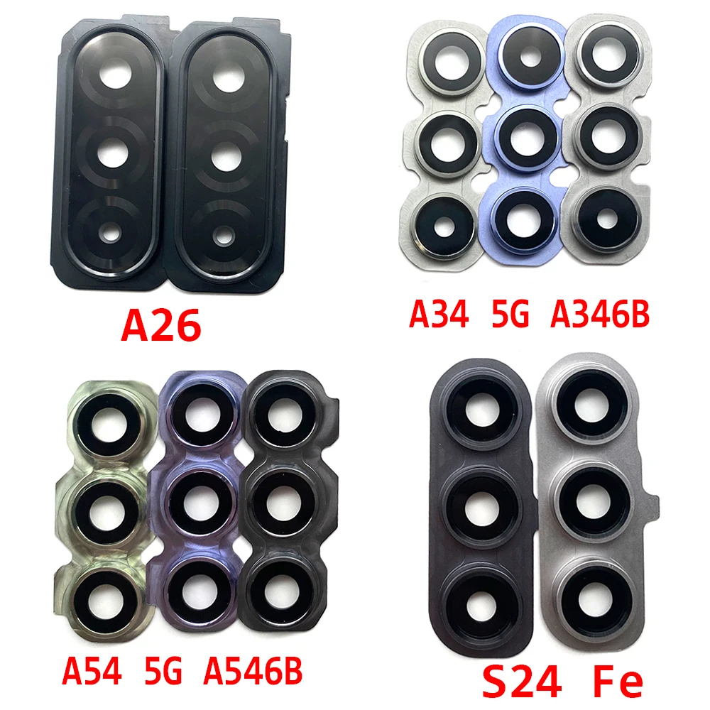 For Samsung A26 A34 A54 5G A56 S24 Fe Rear Camera Glass Lens Cover With Frame Holder with Glue Sticker Replacement Spare Parts