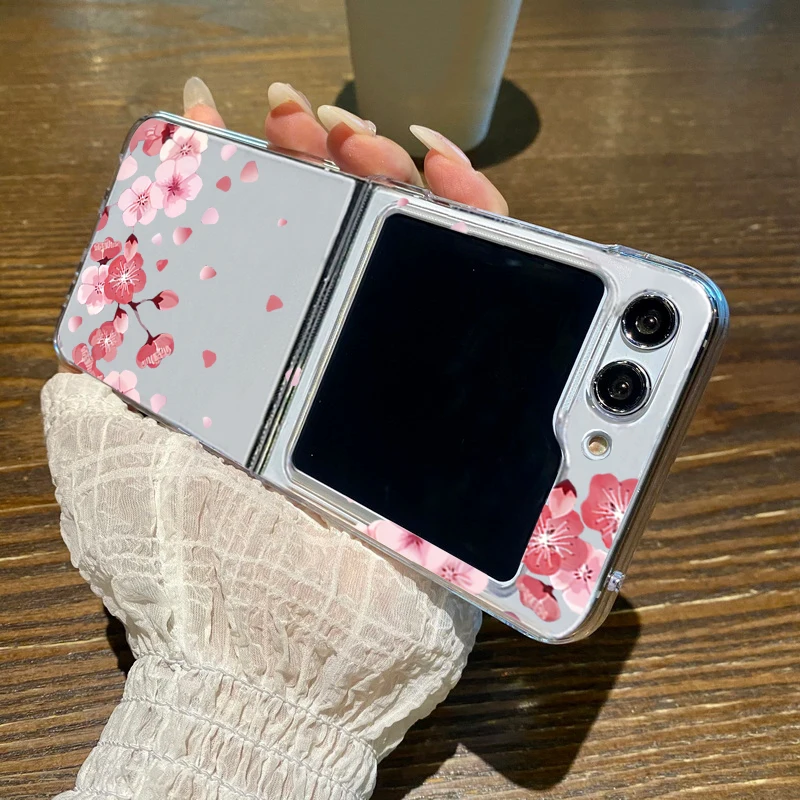 สีชมพู Bowknot รูปแบบพับสําหรับ Samsung Galaxy Z Flip5 Flip6 Flip7 ล้างฝาครอบโทรศัพท์สําหรับ Samsung Z Flip 7 6 5 4 3 5G