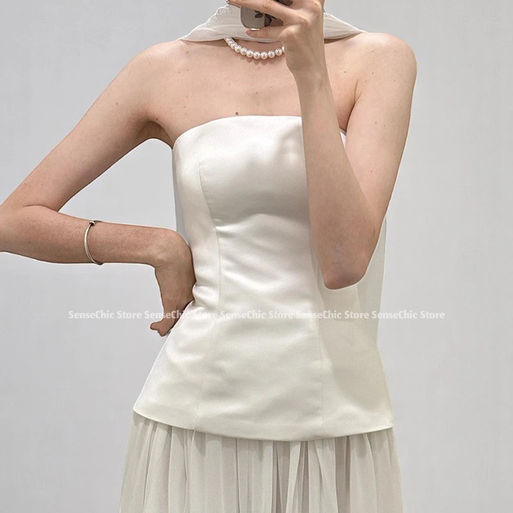 Свадебные платья с бретелькой на шее, корейское простое тюлевое платье трапециевидной формы с открытыми плечами, торжественное платье 웨딩드레스, классическое платье 2021, платье невесты по индивидуальному заказу