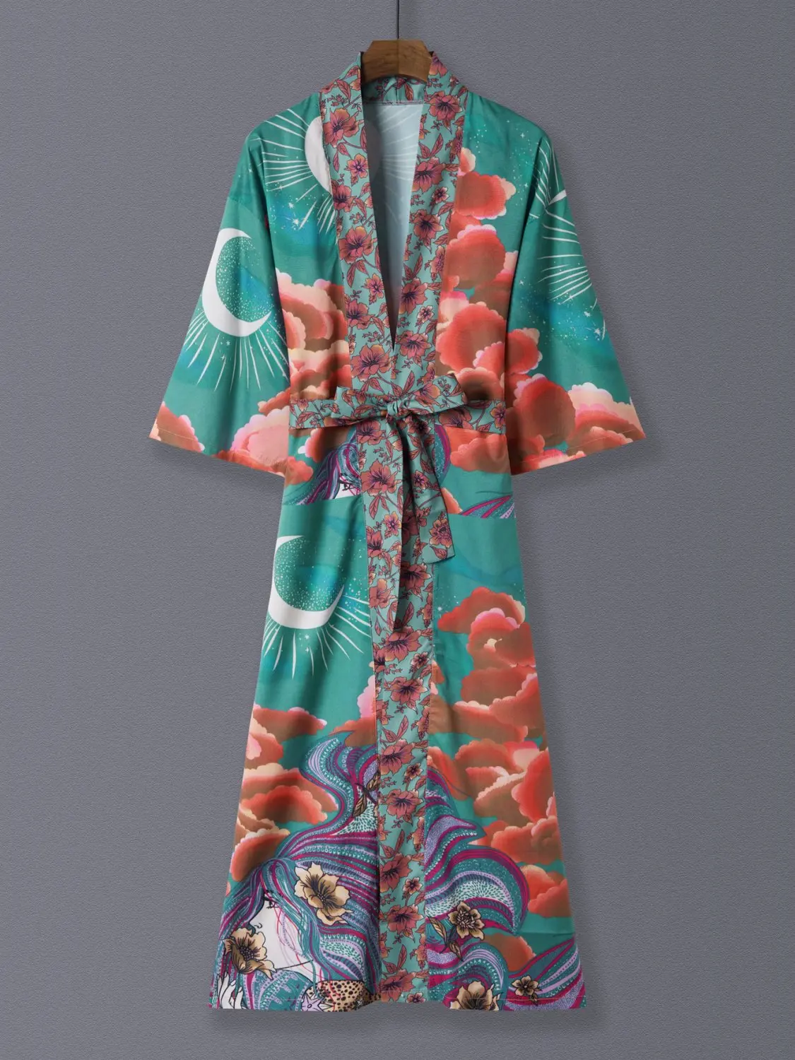 Oversized Euro-American Style Mid-Length Kimono Cardigan Women's Spring/Summer Street Casual Beach Travel Lightweight Cover-up