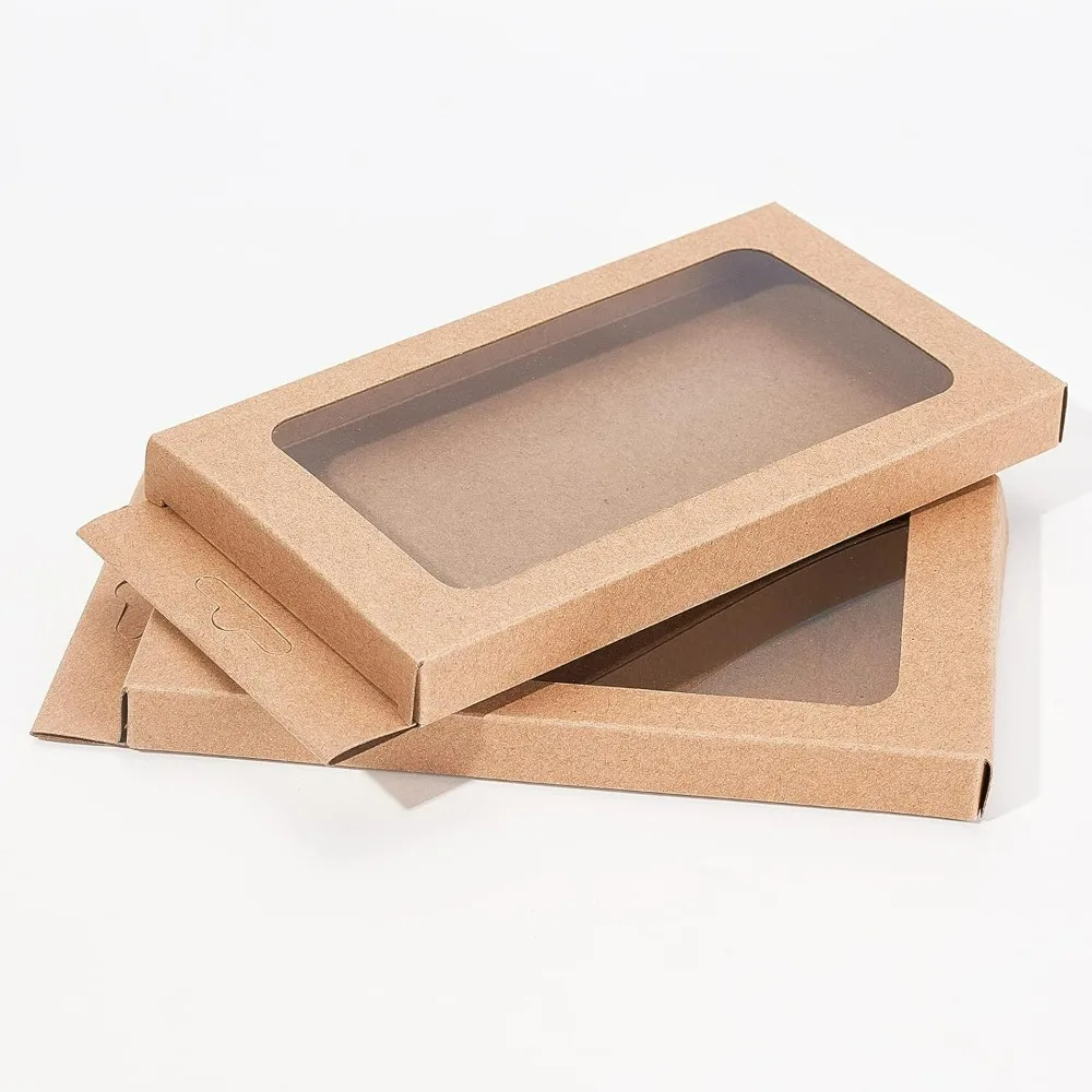 20 Pack Kraft Paper Boxes with Clear Window 7x3.5x0.6