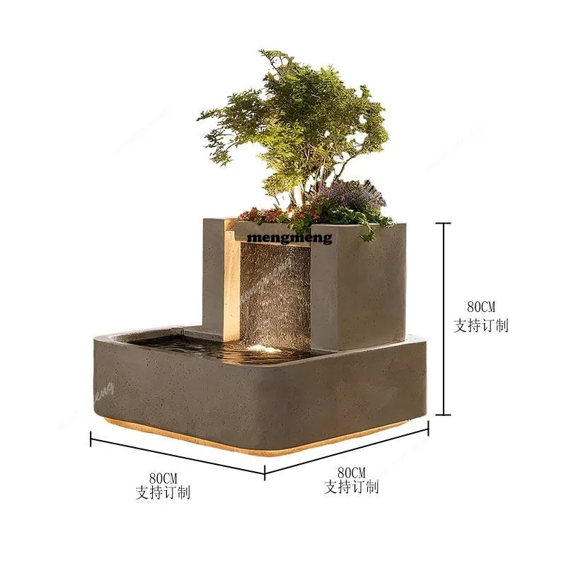 flower box, flowing water waterfall, outdoor courtyard, flower bed, indoor and outdoor decoration, villa green plant ornament