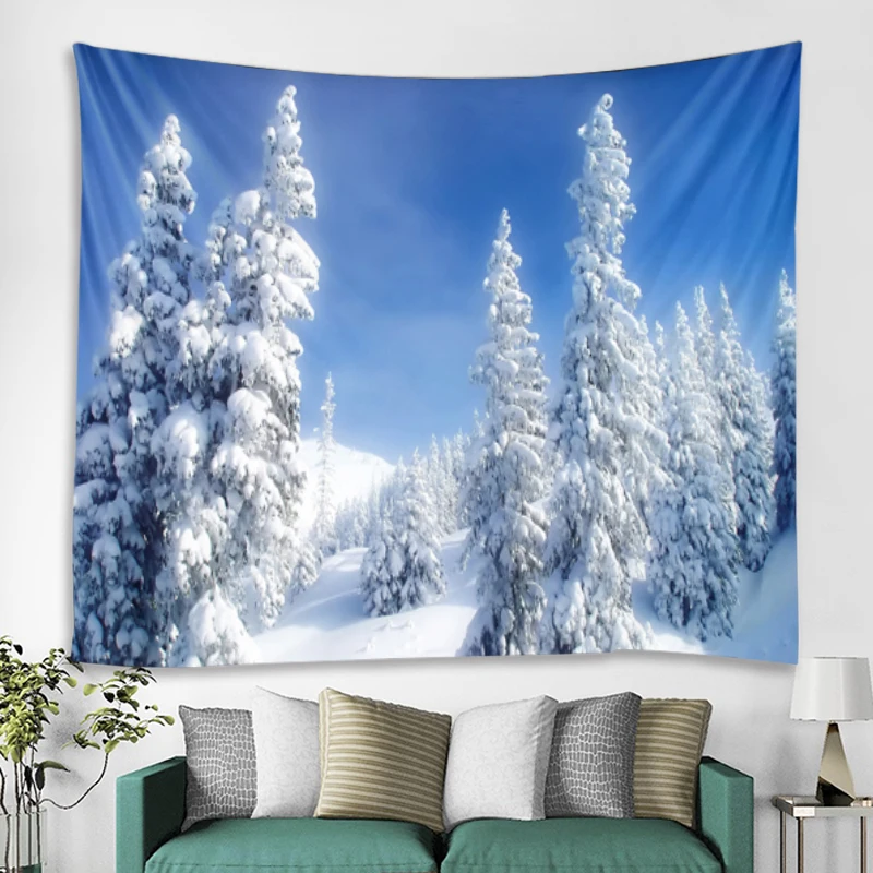 Winter Snow Forest Tapestry Art Home Curtain Bedroom, Living Room, Beautiful Background Wall Decoration 