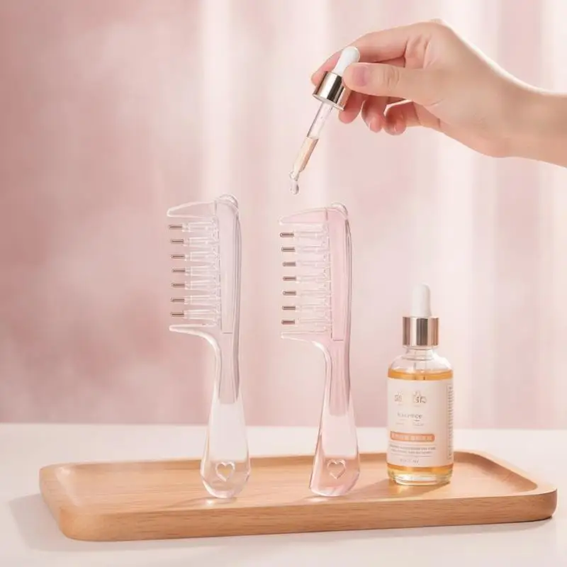 Transparent Unisex Essential Oil Massage Comb with Rolling Teeth Built-in Tank for Relaxing Scalp Massage
