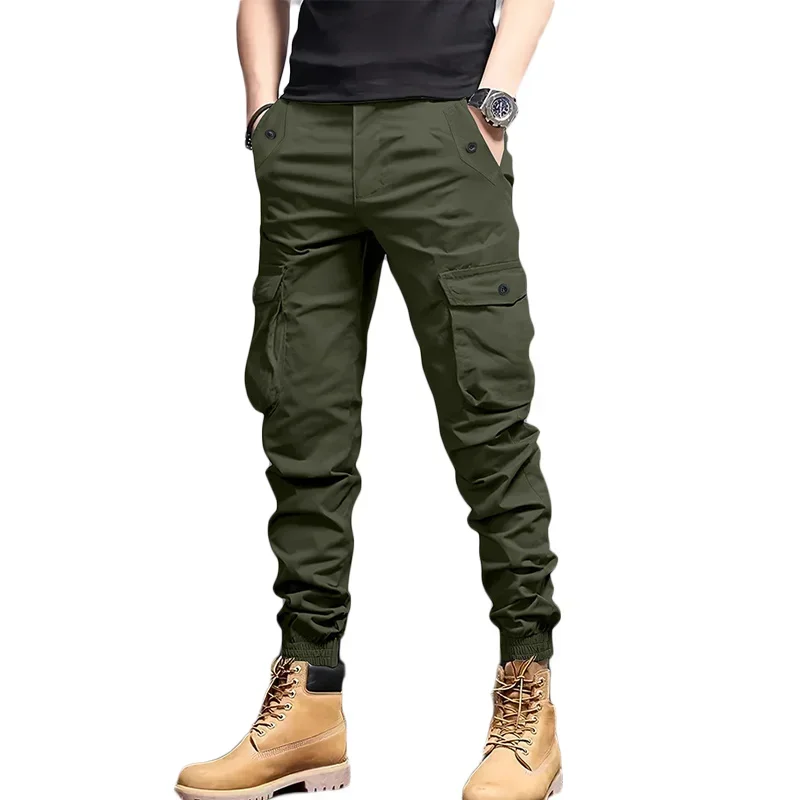 2026 New Men White Cargo Jogger Pants Multi Flap Pockets Elastic Ankle Cuff Casual Streetwear Trousers view 5