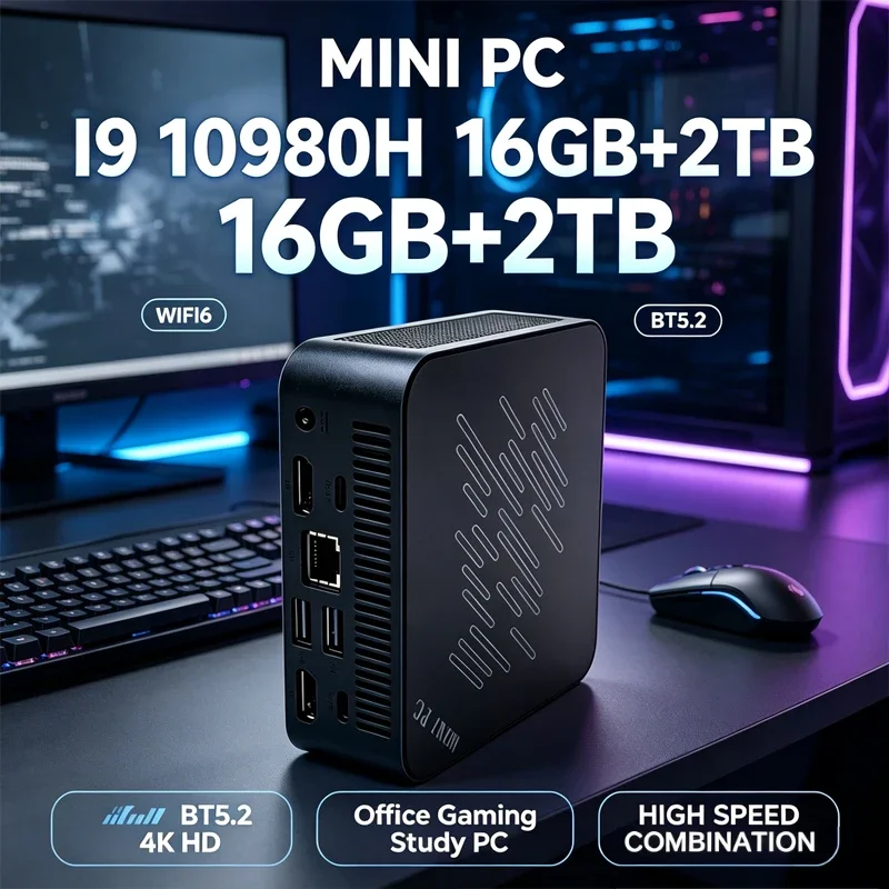 Windows 11 Mini PC Intel Core I9 10980HK 16GB RAM 2TB SSD Mini Desktop Computer WIFI6 BT5.2 4K HD Office Gaming Study Small PC