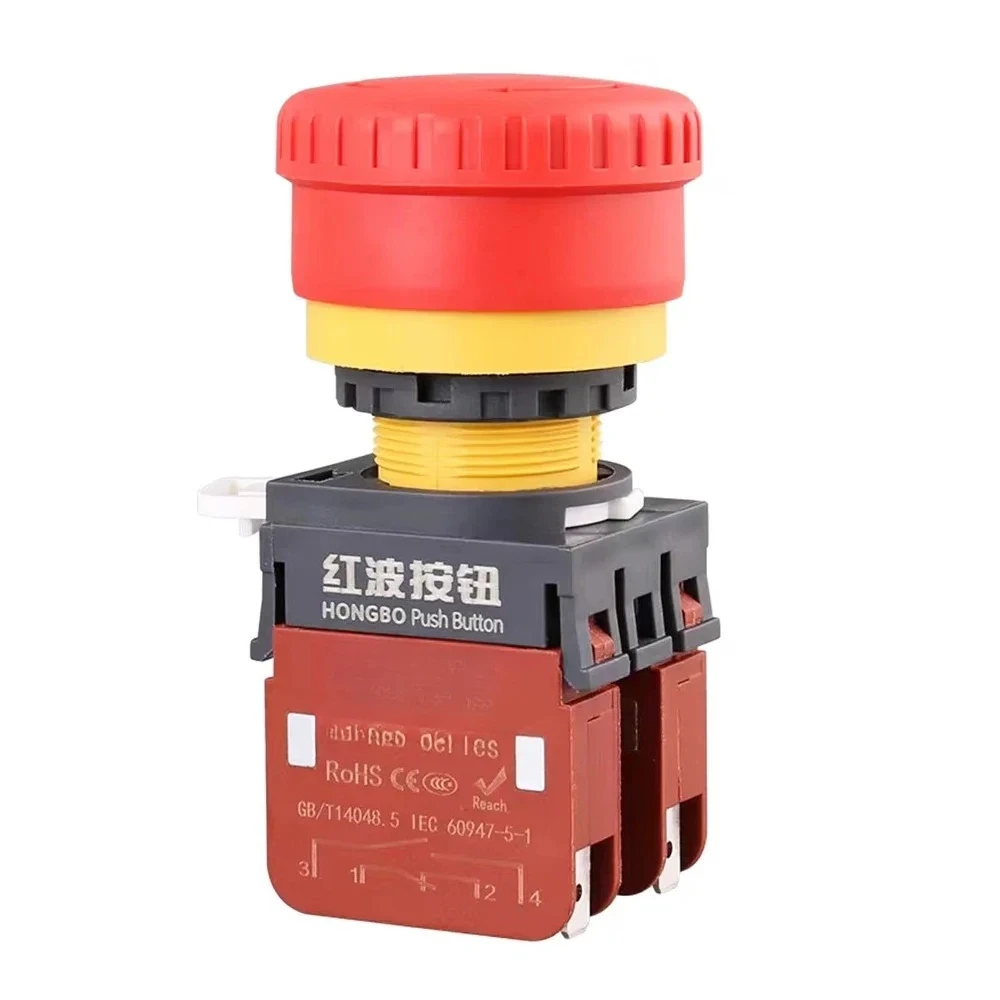HB-K20 IP65 Waterproof Emergency Stop Push Button Switch 22mm 20A 2NO 2NC Mushroom Head