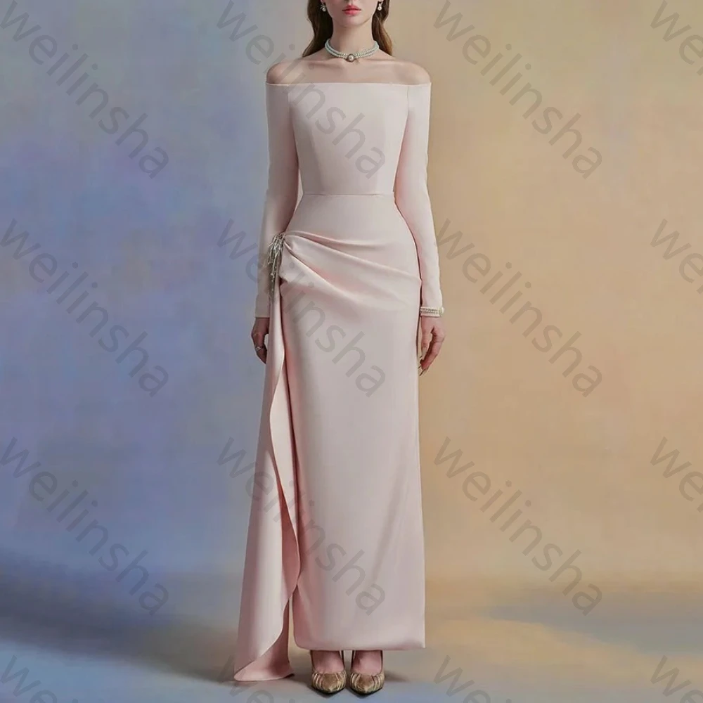 

Элегантные вечерние платья с открытыми плечами и длинными рукавами, драпированное платье знаменитости, изысканные платья высокого качества для выпускного вечера по индивидуальному заказу