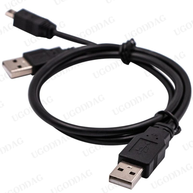 2 in 1 USB 2.0 Double A Type 2A Male to Mini 5 Pin Male Y Cable For 2.5" Mobile Hard Disk Drive HDD Date Cable Portable