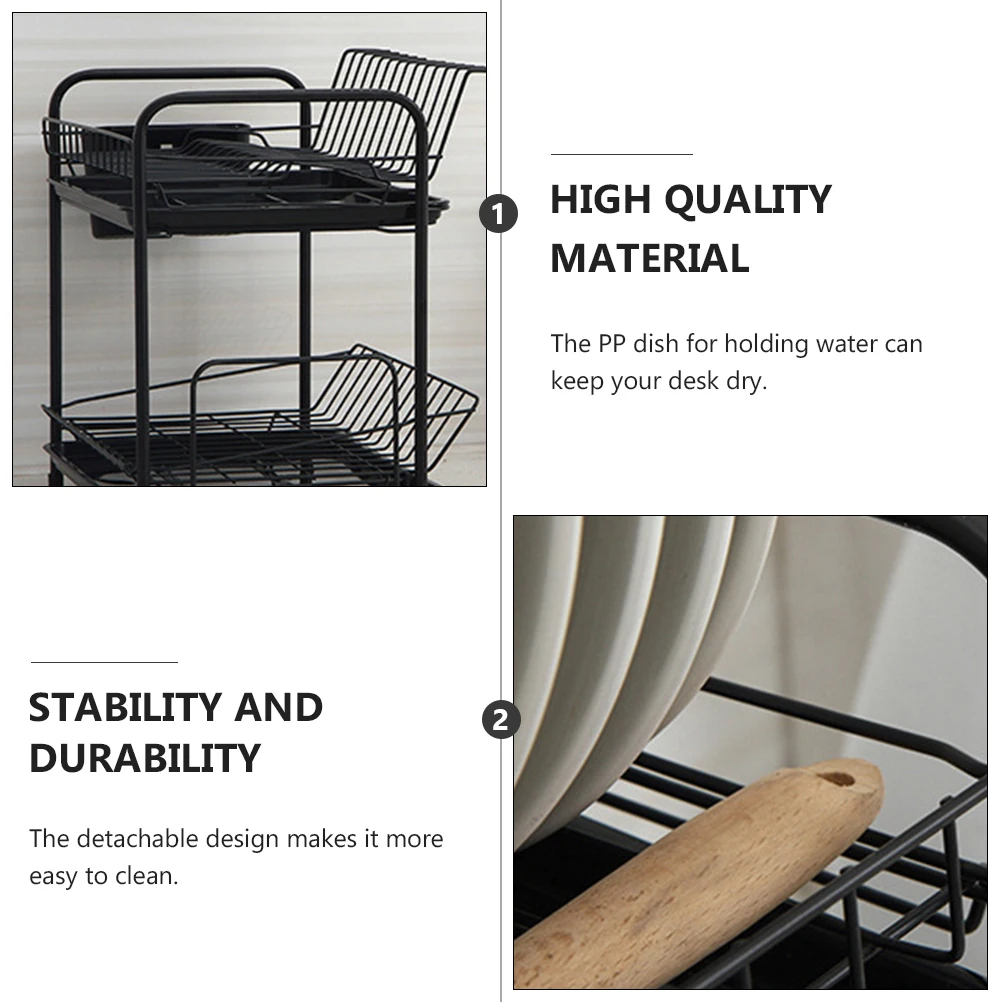 

Double Layer Dish Drainer Kitchen Cutlery Drain Rack Dishes ganization Shelf Storage Holder Iron Plates Dry Desk Stable