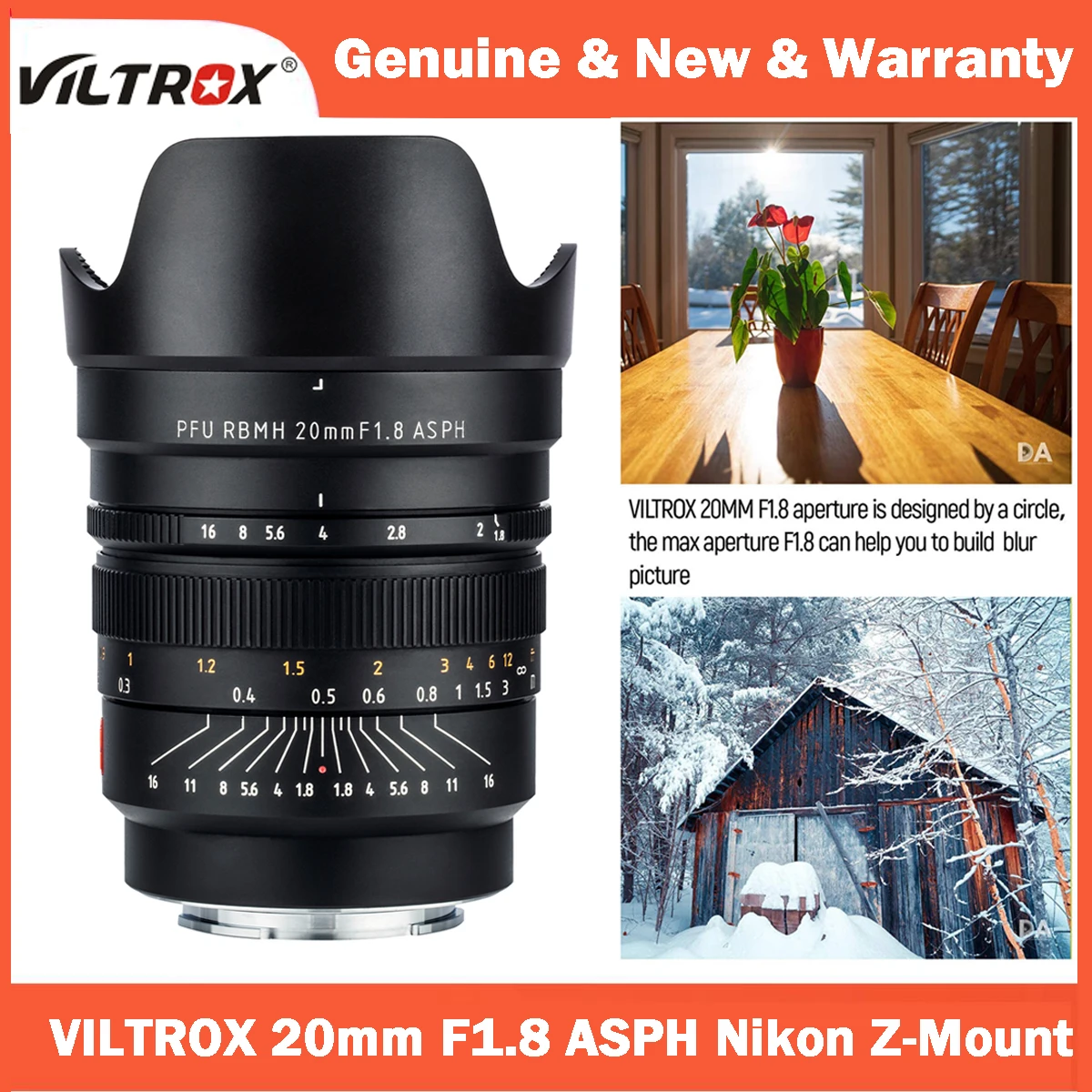 VILTROX 20mm F1.8 ASPH Full Frame Manual Wide Angle Prime Fixed Focus Lens for Nikon Z Mount Camera Z6 Z7