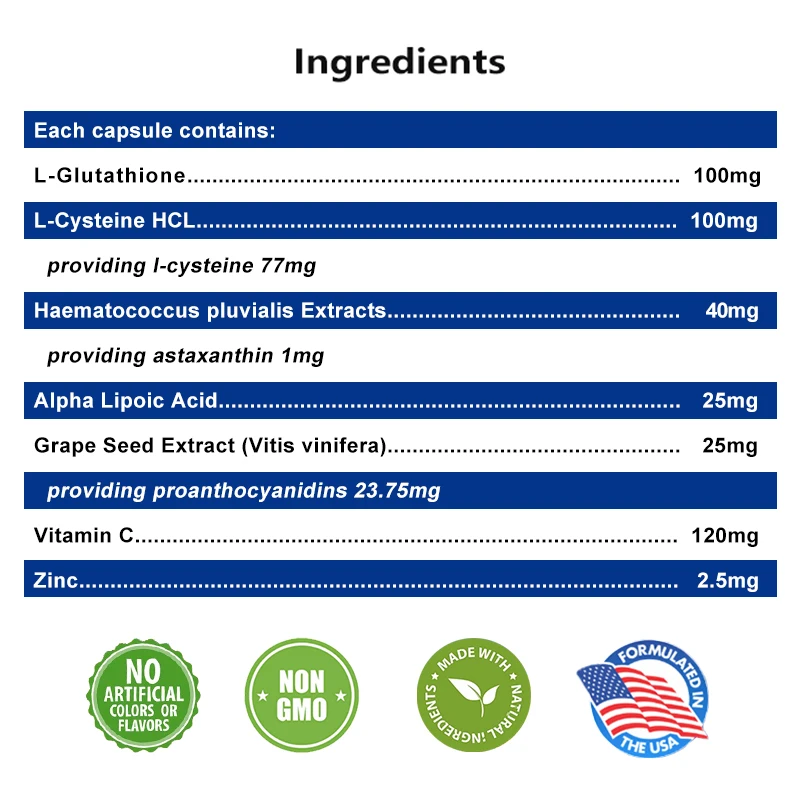 L-Glutathionsupplement-Natuurlijke Antioxidanten, Voedende Gezondheid, Huidverzorging, Niet-Gmo