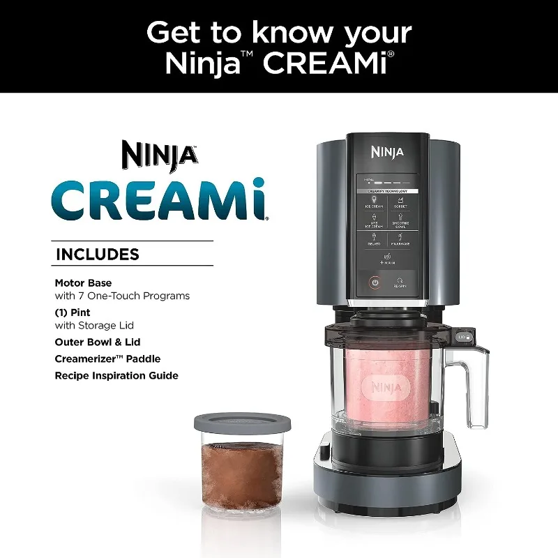 Ninja NC299AMZ CREAMi Ice Cream Maker, for Gelato, Mix-ins, Milkshakes, Sorbet, Smoothie Bowls & More, 7 One-Touch ProgramsBlack