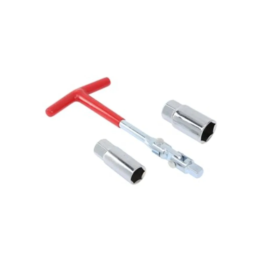 

Motorcycle and lawn mower spark plug socket wrench: T-handle, chrome vanadium steel, black and silver, dual-size 5/8 16mm and 1