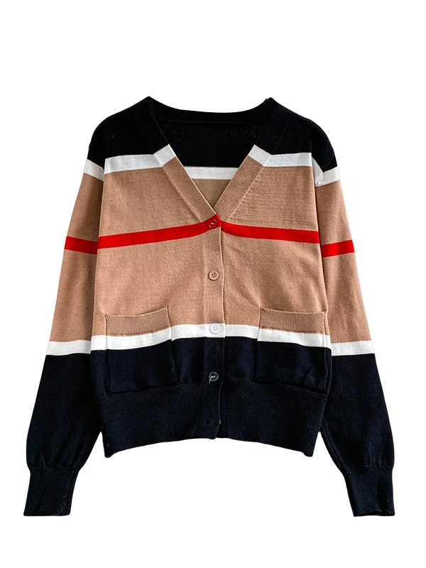 Süße Streifen V-Ne offene Strickjacke Damen locker gestrickt Top Winter Faion Design lässig bequeme Passform lange Sve Pullover