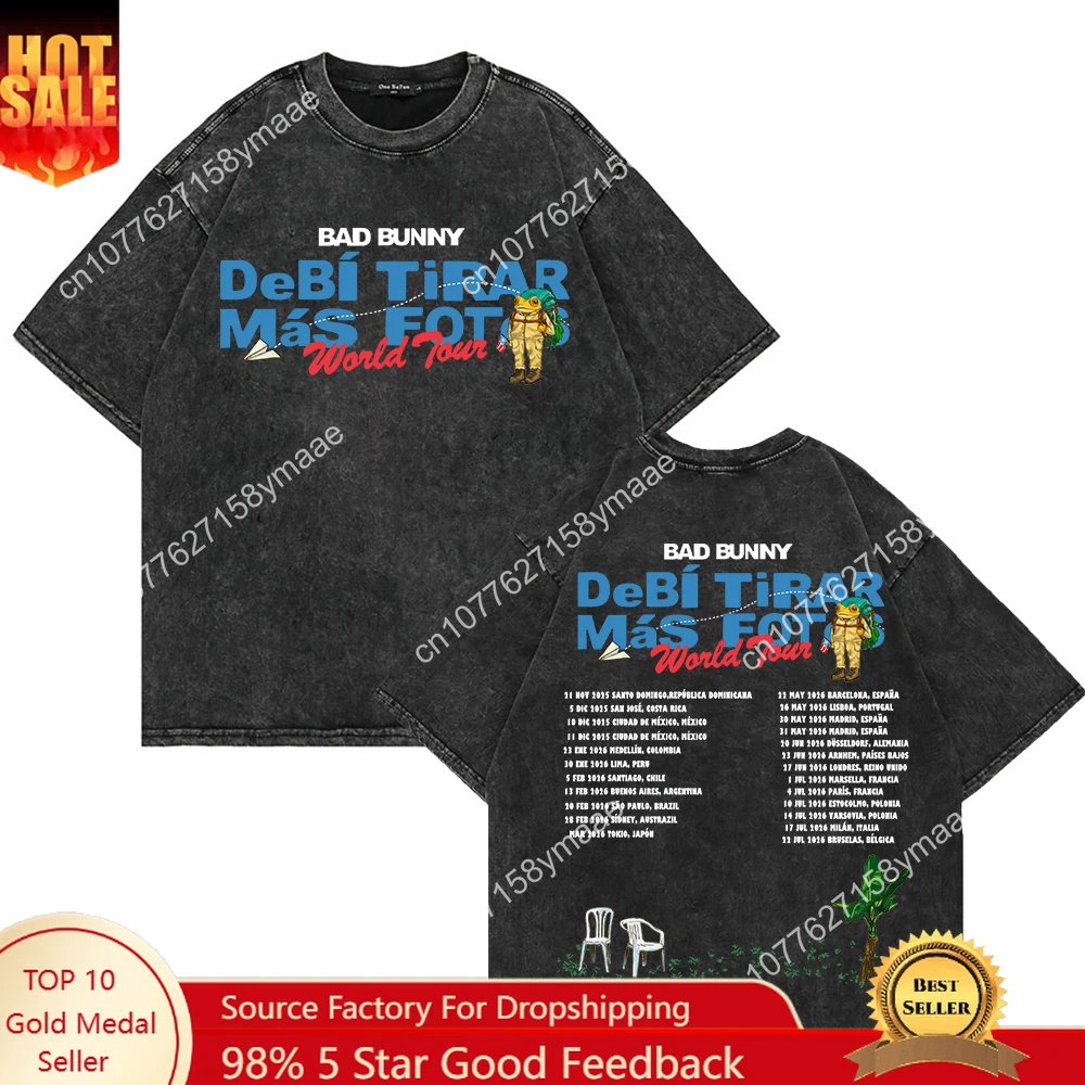 

Bad Bunny Debí Tirar Más Fotos World Tour 2025 2026 T Shirt Men DTMF Funny Frog Oversize 100% Cotton Apricot Vintage Washed Tees