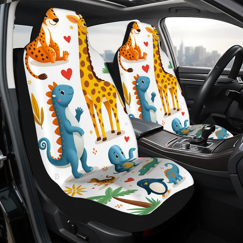 2D Flat Printing, 2pcs Stylish Animal Zebra Giraffe Pattern Front Seat Covers, Keeps Driver Comfortable During Daily Commutes, S
