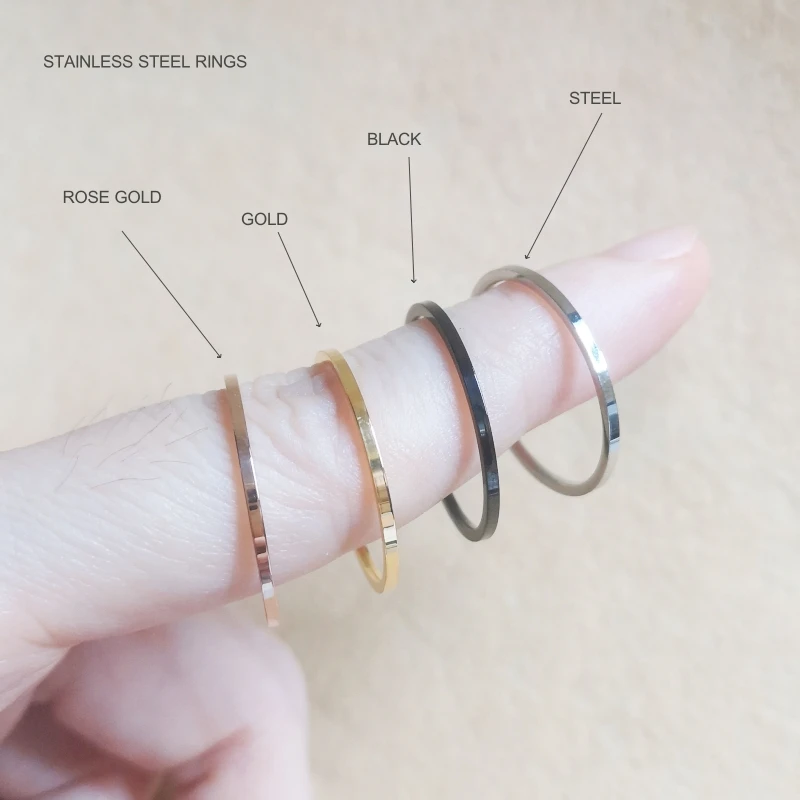Men Women Rings Slim Width 1MM Smooth Spherical Surface Brief Classical Style 4 Colors For Choose Stainless Steel  Fashion
