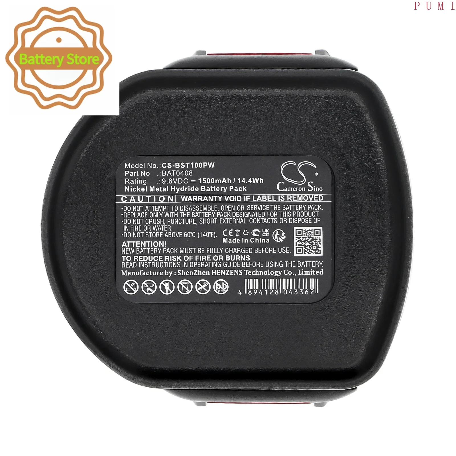 CS Replacement Battery for Bosch GSR 9.6-1,GSR 9.6-2,GSR 9.6V,GDR 9.6V,32609,32609-RT,GSR 9 PN:2 607 335 707 1500mAh / 14.4Wh