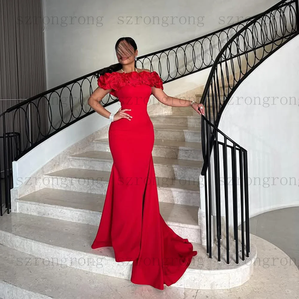 op maat gemaakte boothals zeemeermin avondjurken bloemen uit de schouder zijsplit vloerlengte galajurk lange verjaardagsfeestje jurk