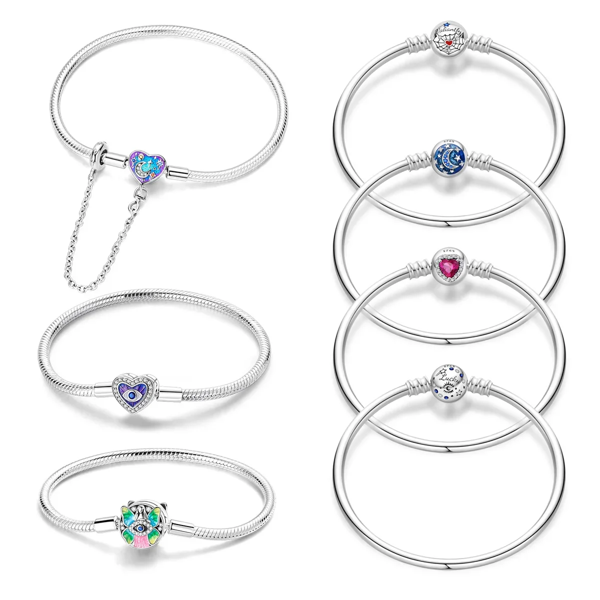 

Bracelet Silver 925 Size Original Eyes Butterfly stars Moon love heart-shaped Zircon Bracelets Charms Birthday Jewelry Gifts mom