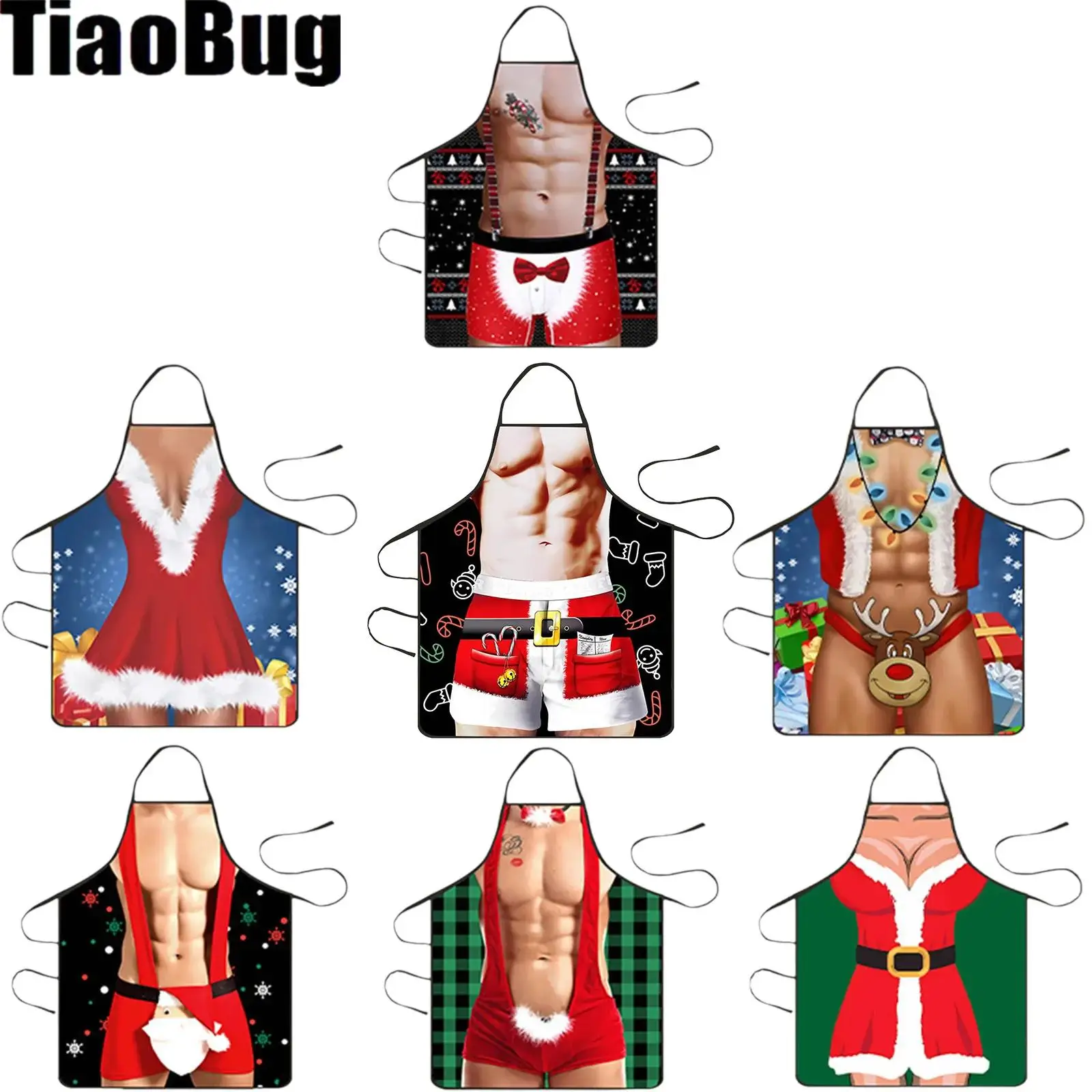 Womens Mens Christmas Aprons Cooking Funny Naughty Waterproof Santa Claus Apron Kitchen Halloween Party