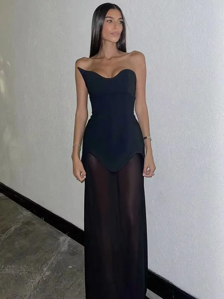 여성용 백리스 메쉬 맥시 붕대 랩스커트, 이브닝 파티 드레스, 화이트 블랙, 인스 겨울, 2024 신상