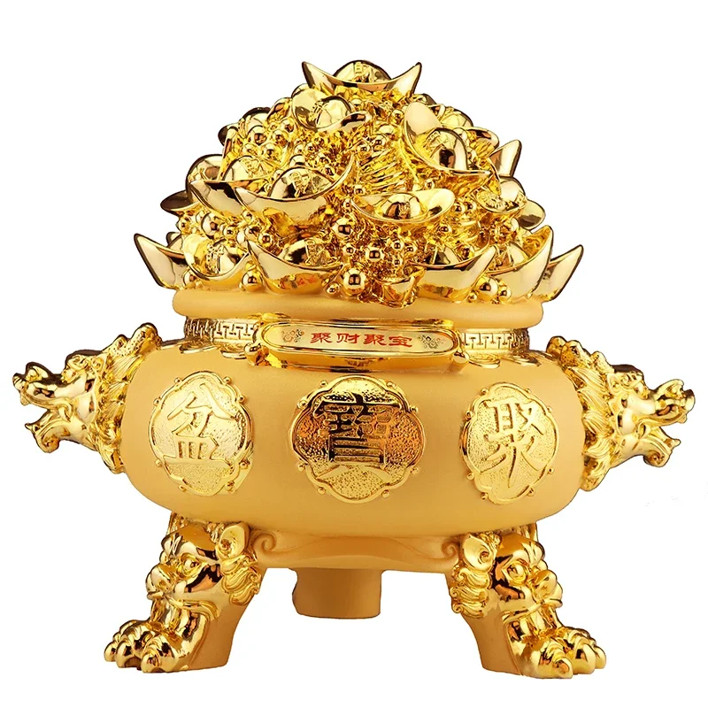 Resin Wealth Gathering Treasure Pot Ornament Living Room Home Decoration Piggy Bank Ornament Feng Shui Decoration Home Decor