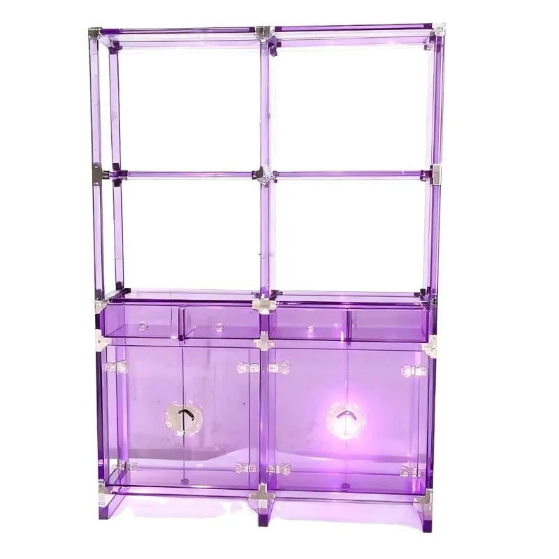 High-end transparent acrylic display cabinet, living room light luxury with door drawer bookcase jewelry, display cabinet