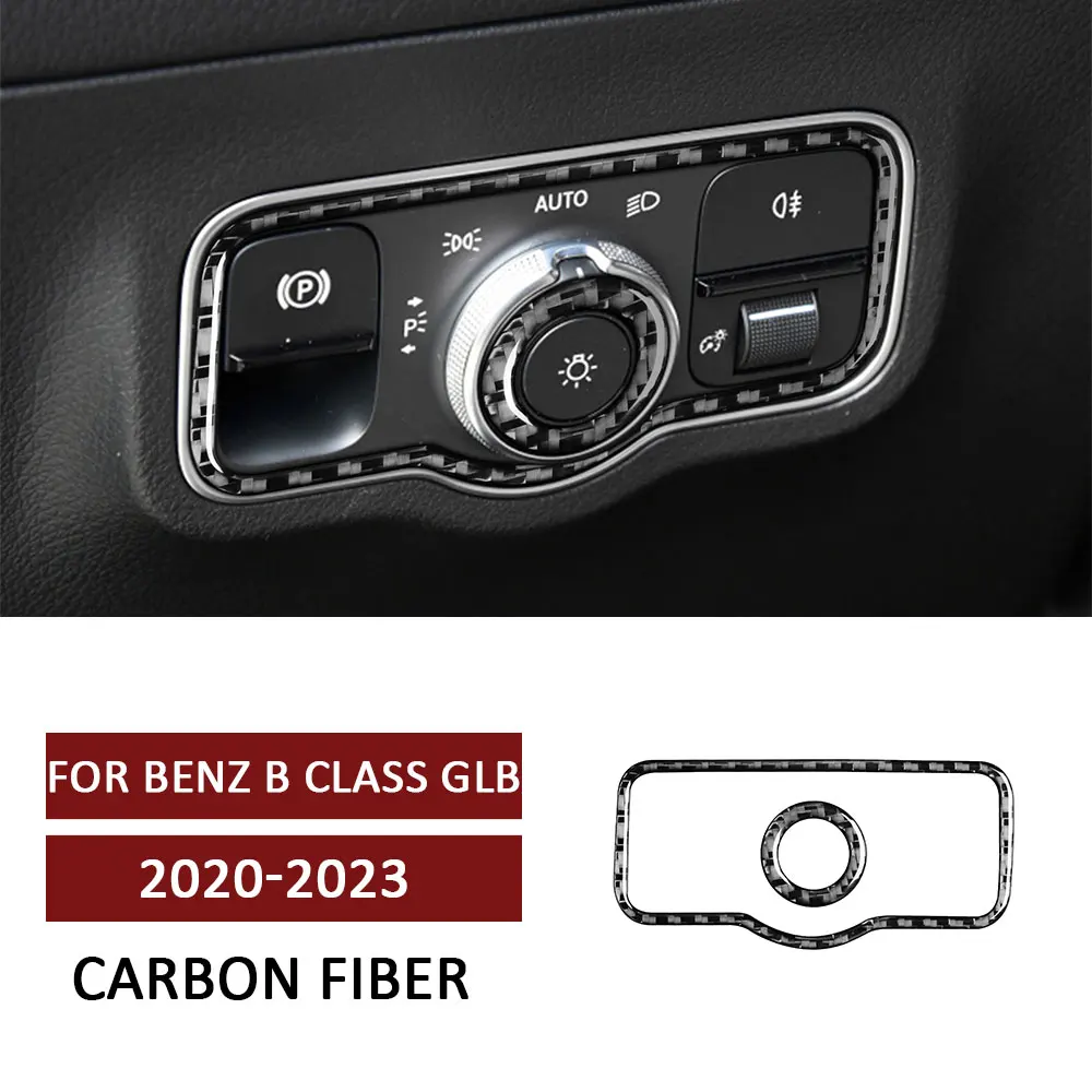 

Car Headlight Switch Frame Trim Sticker for Mercedes Benz B Class GLB 2020-2023 Carbon Fiber Decal Auto Interior Accessories