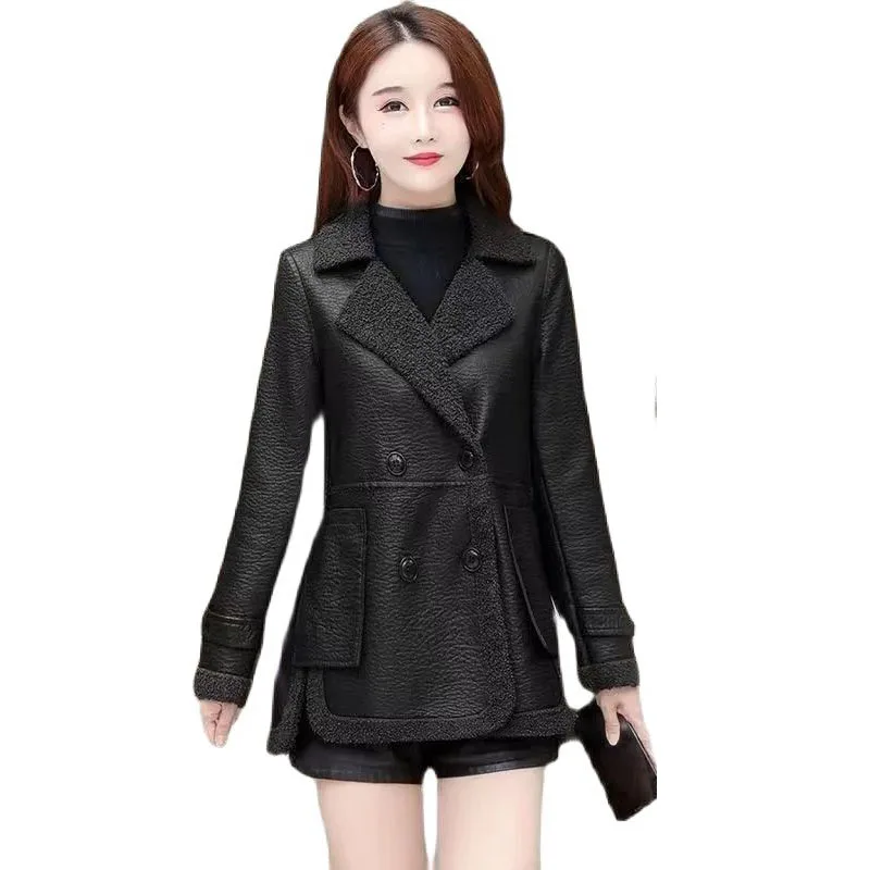 Two-Sided Wear Women's Leather Coat  High Grade Leather Clothing Suit Collar Skin Hair One Body Coat Feminine Short Windbreaker