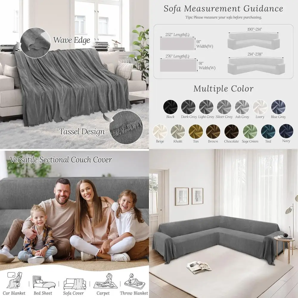 

Durable Non-Slip L-Shaped Sofa Cover for Dogs, Chenille Super Soft, Washable Couch Slipcover Protector, Light Gray, 91x276 inche