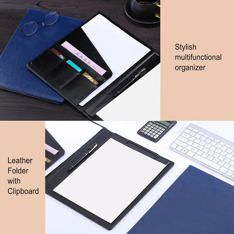 Folder for A4 Documents Leather File Organizer PU Business Contract Portfolio Manager Clipboard Book Holder Office School Supply