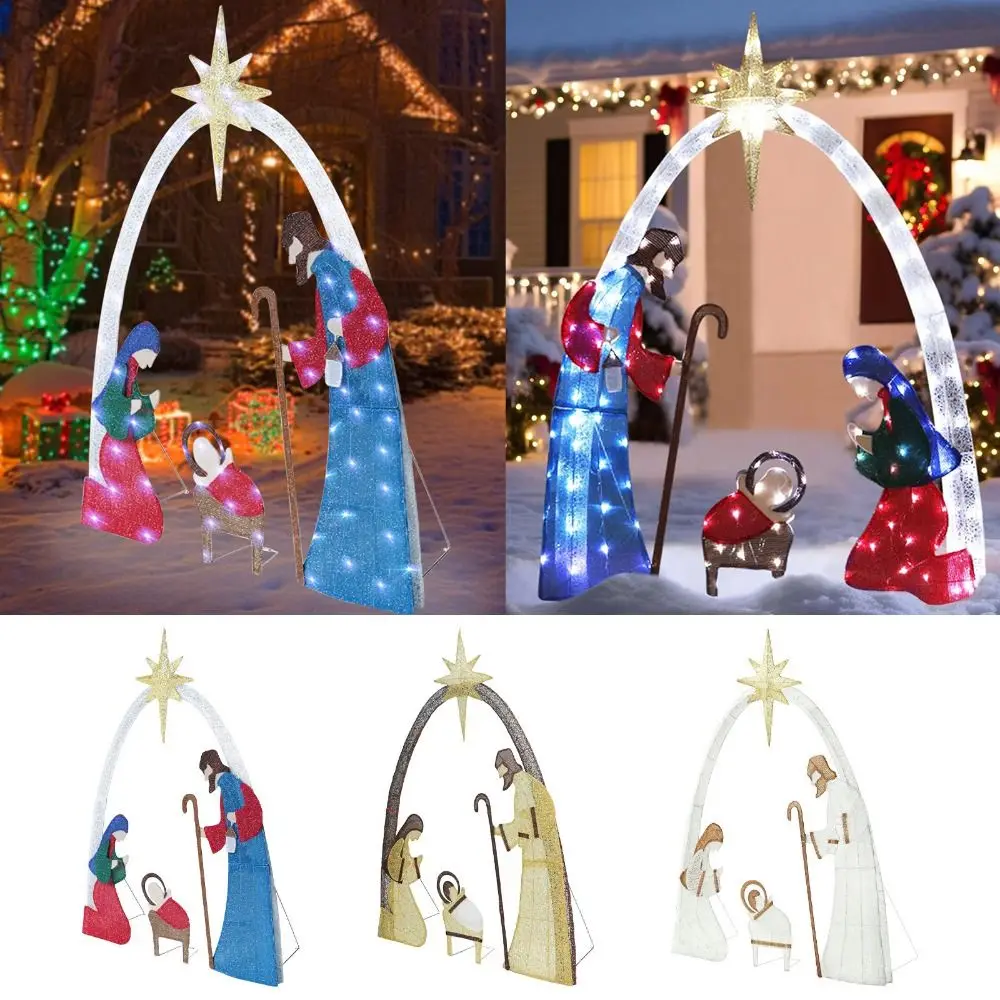 Escena de Natividad iluminada al aire libre de 5,5 pies, escena de Natividad de Pascua impermeable, decoración navideña, decoración de patio con luz