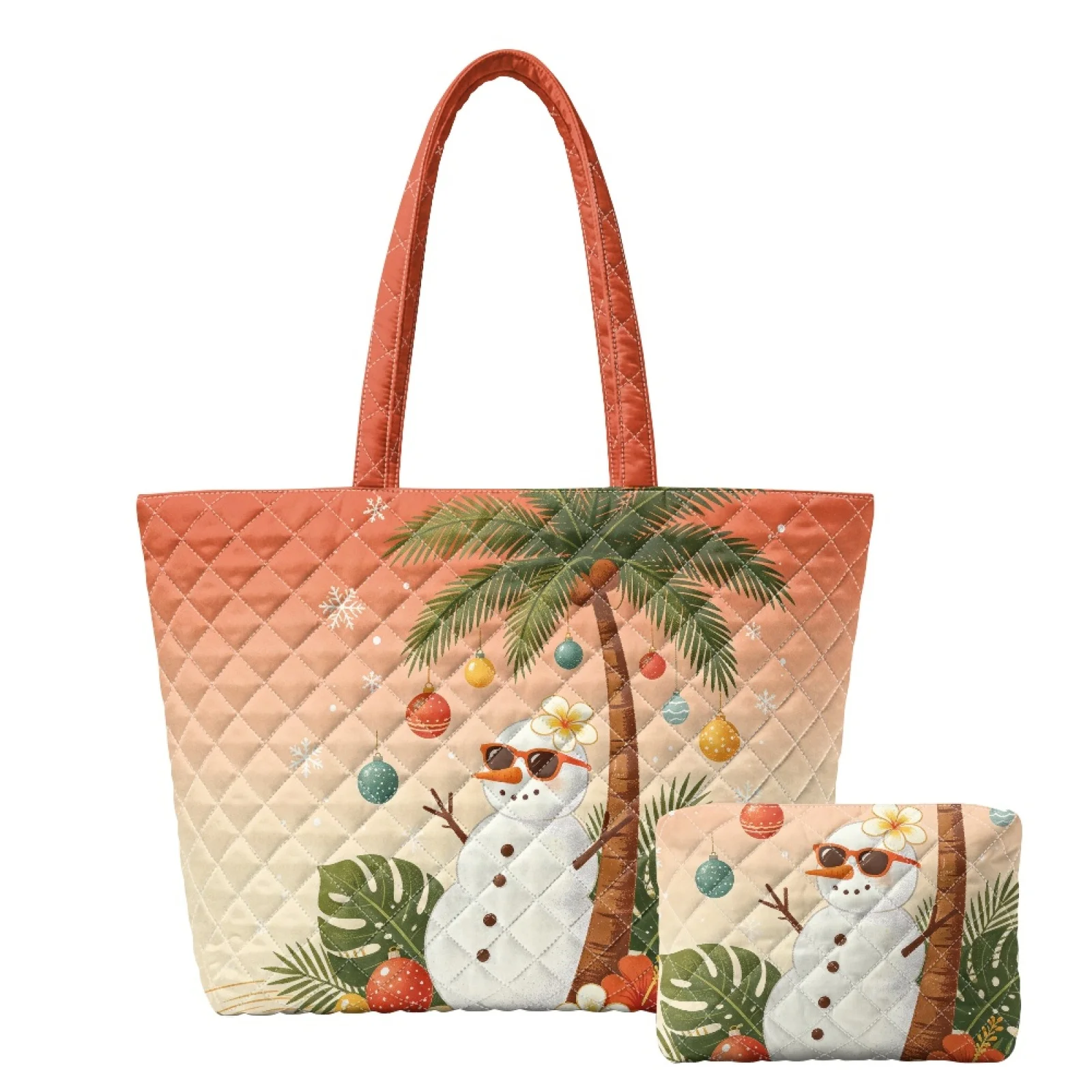 Coloranimal Tropical Christmas 2 Pieces Quilted Shopper Handbag, Lightweight 2 Pack Set for Daily Use and Party