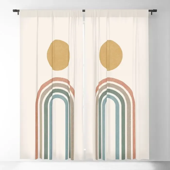 Mid-Century Modern Rainbow Blackout Curtains 3D Print Window Curtains For Bedroom Living Room Decor Window Treatments